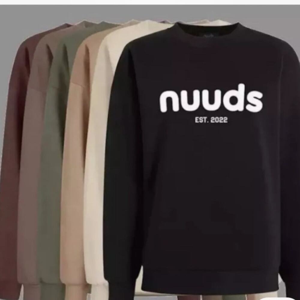 nuuds Sport Crewneck Sweatshirt Sand Bone Puff Print Logo Small